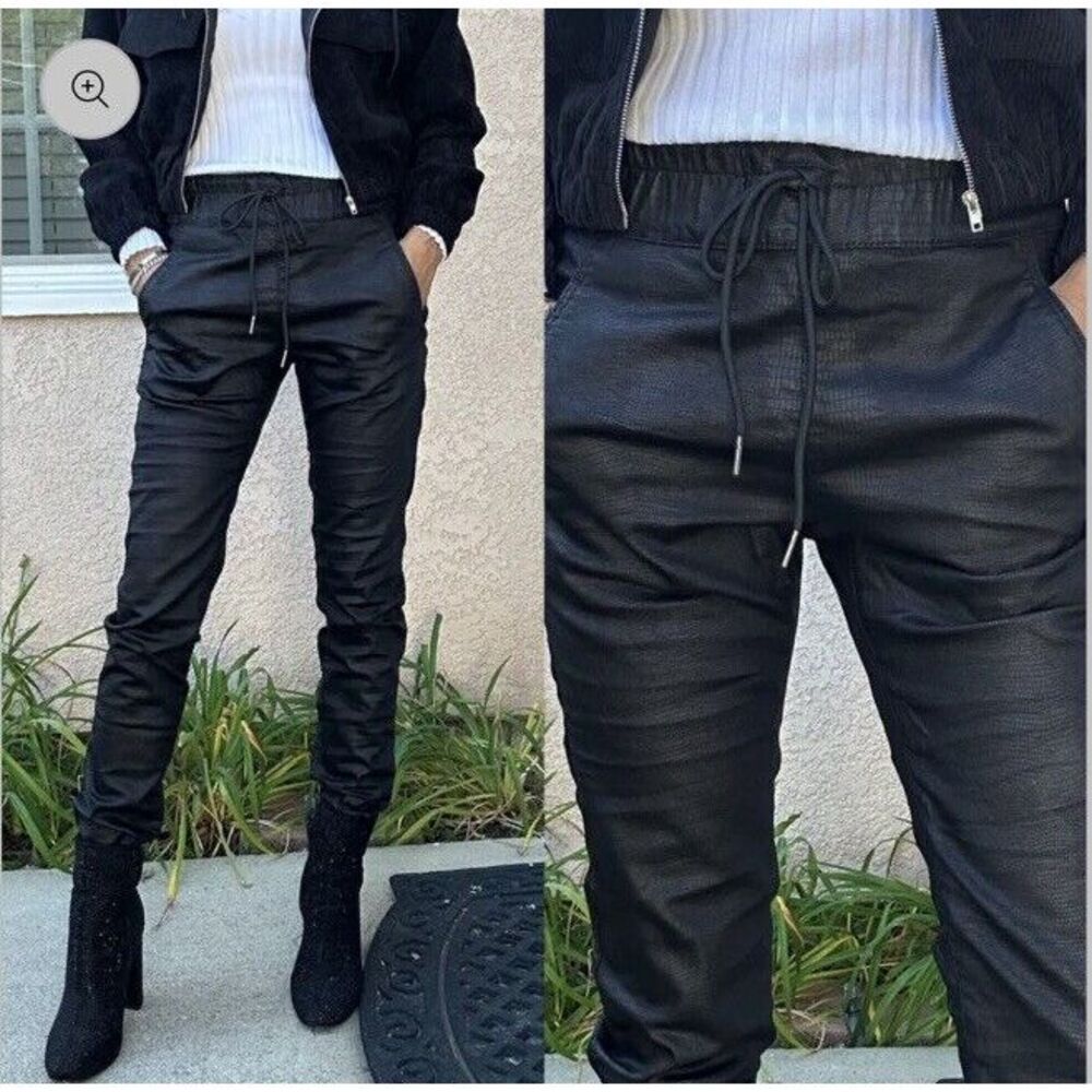 BEVY FLOG Shely Black Snake Print Pant Women 24 Pull On Elastic Slim Comfort